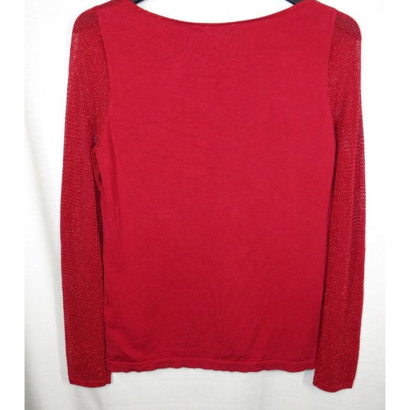 August Silk Red Mesh Trimmed Long Sleeve Knit Top - Picture 5 of 6